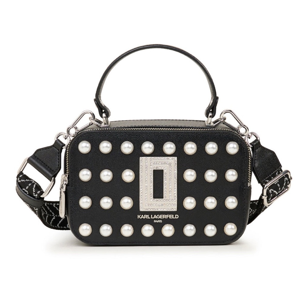 Karl Lagerfeld Black Crossbody Bag with Pearl Accents